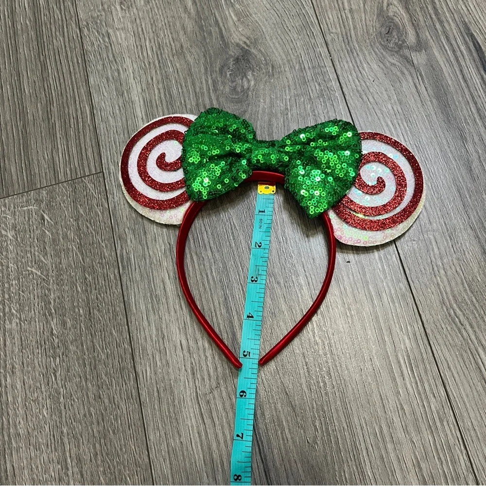 Minnie Mouse Christmas Green Red White Sequin Bow Headband Adult